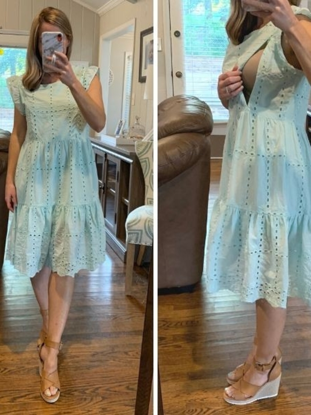 Nursing Queen Cotton Sage Eyelet Midi Side Zip Nursing Dress